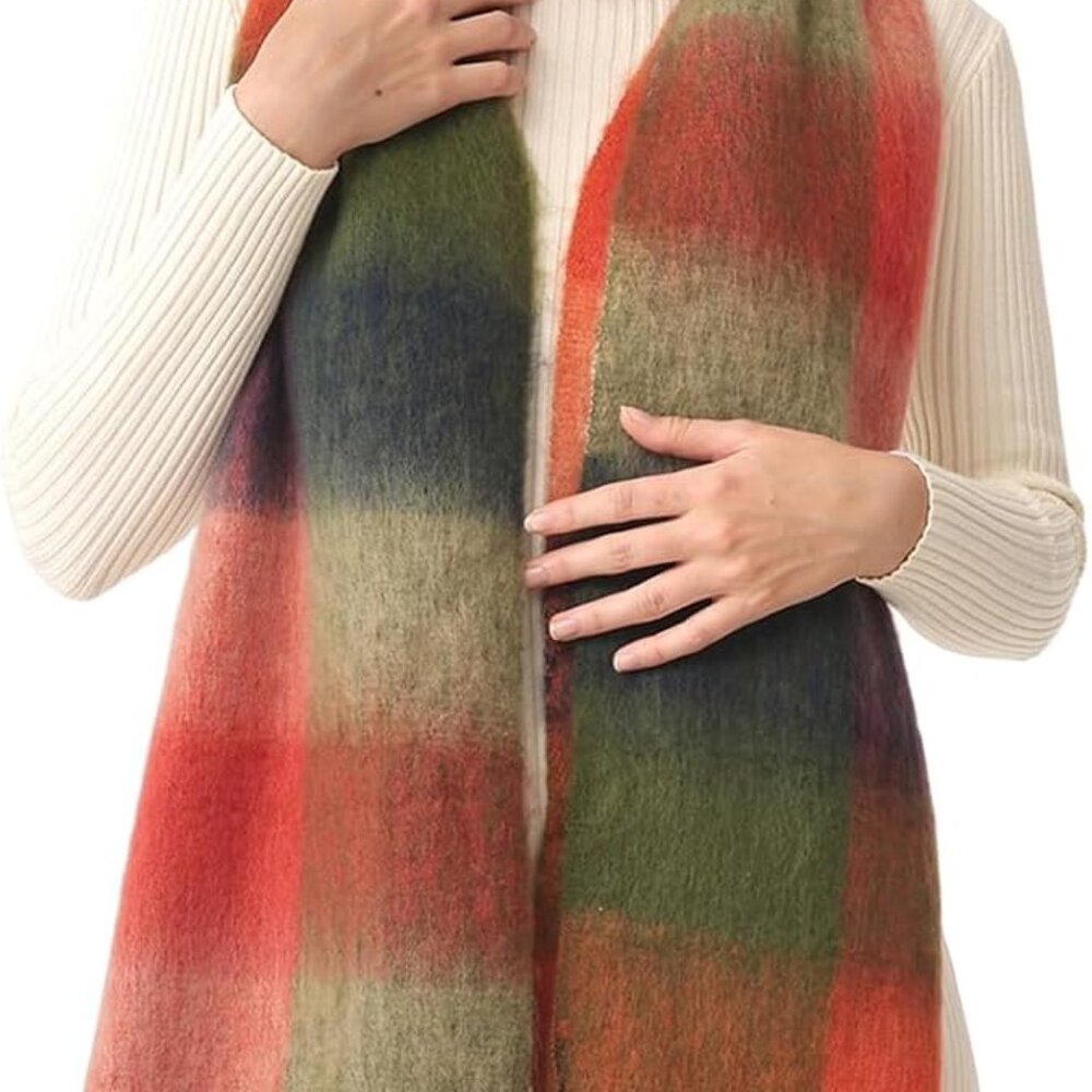 Women's Large Scarf Colorful Chunky Plaid Scarves Soft Winter Thick Tassel Warm